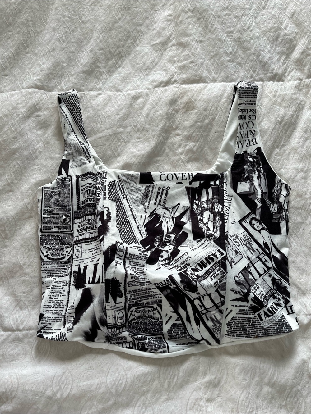 Windsor Black & White Newspaper-Print Crop Camisole